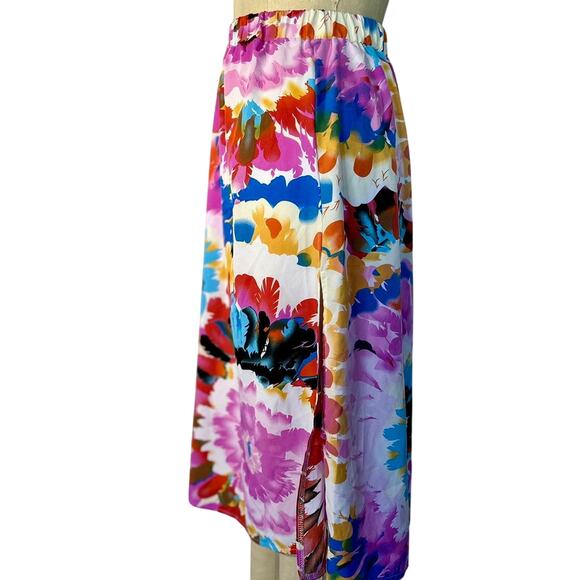 Womens Skirt Size Medium Floral Midi Side Slit Spring Summer Tropical Packable - Picture 6 of 7